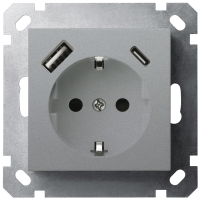 Jasmart Electric G5501USB-25S Розетка SCHUKO© с USB A+C с защитными шторками 16A 250V~ 2P+T USB 25W, цвет Алюминий, G5501USB-25S