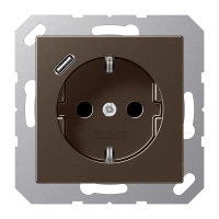 Jung A 1520-18 C MO SCHUKO®-розетка 16 A 250 В ~, with USB charger 1 x type C, с дополнительной защитой,, Серия A, цвет мокко