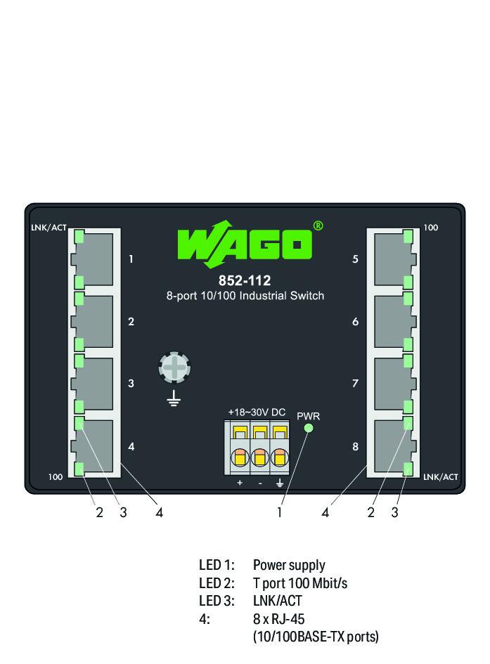 WAGO 852-112 Промышленный коммутатор, Eco, 8 x 100BASE-TX