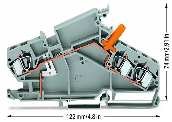 Wago 282-865 3-пров. проходной клеммник, 0,2 - 6 мм2, 1 тестовый штеккер
