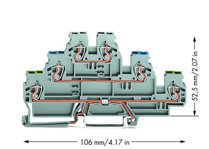 WAGO 870-567 3-уровн. клемма, 0,08 - 2,5 (4) мм2, серая, L/N/PE, цвет: Серый