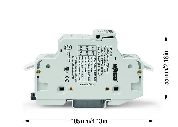 Wago 811-310 1-проводная клемма с держ. предохранителя 13/32 x 11/2", индикатор отсутствует