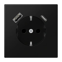 Jung LS 1520-15 CA SWM SCHUKO®-розетка, 16 A 250 В ~, с зарядным USB-устройством, 1 x тип A + 1 x тип C, Safety Plus, Серия LS, матовый чёрный графит