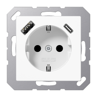 Jung A1520-15CAWW Розетка 2К+З 16А 250В~, с разъемом  USB Typ AC
