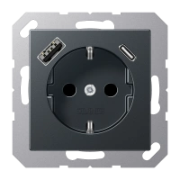 Jung A 1520-15 CA ANM SCHUKO®-розетка 16 A 250 В ~, with USB charger 1 x type A + 1 x type C, с дополнительной защитой,, Серия A, матовый антрацит