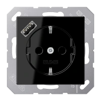 Jung A 1520-18 A SW SCHUKO®-розетка 16 A 250 В ~, with USB charger 1 x type A, с дополнительной защитой,, Серия A, чёрный