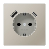 Jung ES 1520-15 CA SCHUKO®-розетка 16 A 250 В ~, с зарядным устройством USB 1 x тип A + 1 x тип C, с дополнительной защитой,, Серия LS, нержавеющая сталь