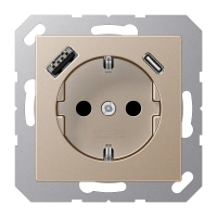 Jung A 1520-15 CA CH SCHUKO®-розетка 16 A 250 В ~, with USB charger 1 x type A + 1 x type C, с дополнительной защитой,, Серия A, цвет шампанского