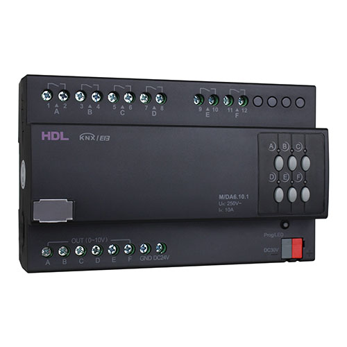 HDL M/DA6.10.1 DIN диммер для управления до 6 каналов 0-10V (для диммирования флуоресцентных трубочных ламп)