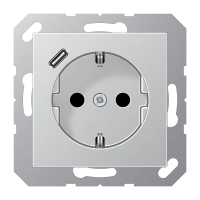 Jung A 1520-18 C AL SCHUKO®-розетка 16 A 250 В ~, with USB charger 1 x type C, с дополнительной защитой,, Серия A, алюминий