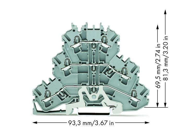 Wago 2002-3228 3-уровн. клемма, 0,25 - 2,5 (4) мм2, серая, Shield/L/L