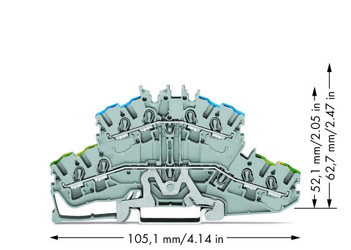 Wago 2002-2417 2-уровн. клемма, 0,25 - 2,5 (4) мм2, 4-пров., серая, PE/N