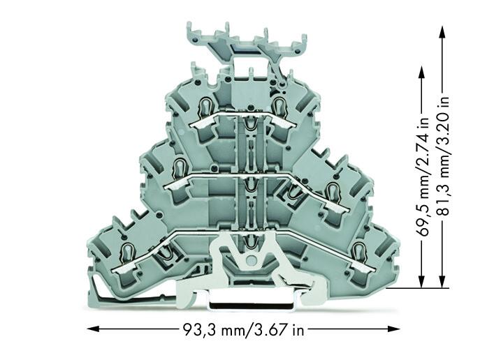 Wago 2002-3258 3-уровн. клемма, 0,25 - 2,5 (4) мм2, серая, доп.держ., Shield/L/L
