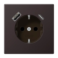 Jung AL 1520-15 CA D SCHUKO®-розетка 16 A 250 В ~, с зарядным устройством USB 1 x тип A + 1 x тип C, с дополнительной защитой,, Серия LS, dark