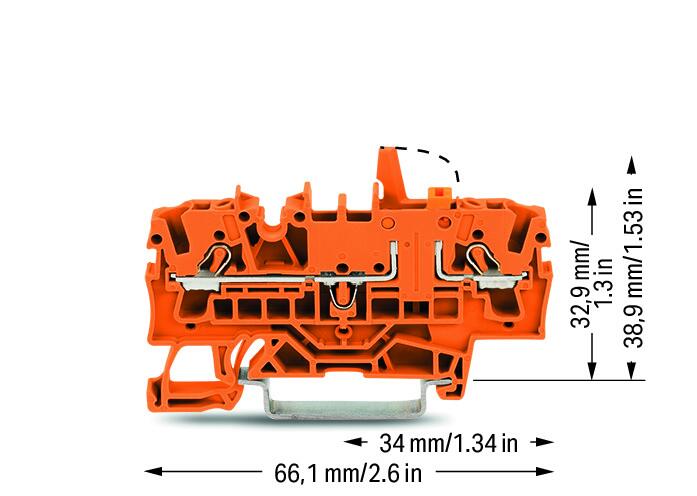 Wago 2002-1672/401-000 2-пров. клеммник с размыкателем, 0,25 - 2,5 (4) мм2, оранжевый