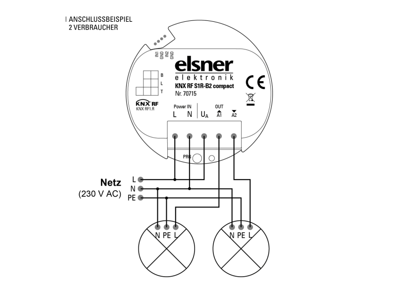 Elsner 70715 KNX RF S1R-B2 компактный Многофункциональный Радиопривод, 2 двоичных входа