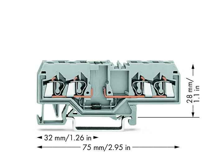 Wago 280-655/281-410 4-пров. клемма с диодом, 0,08 - 2,5 мм2, 1N4007, фронт.марк.