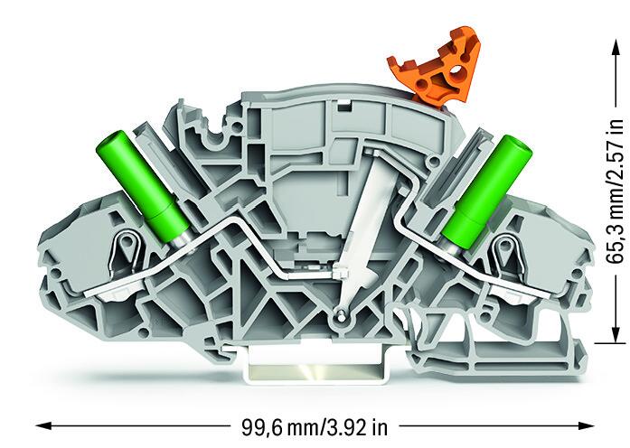 Wago 2007-8821/044-000 2-пров. клеммник с размыкателем, 0,5 - 6 (10) мм2, серый