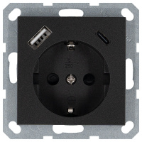 Jasmart Electric G5501USB-25B Розетка SCHUKO© с USB A+C с защитными шторками 16A 250V~ 2P+T USB 25W, цвет Антрацит, G5501USB-25B