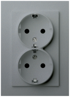 Jasmart Electric G5504S Розетка SCHUKO© двойная с защитными шторками 16A 250V~ 2P+T, цвет Алюминий, G5504S