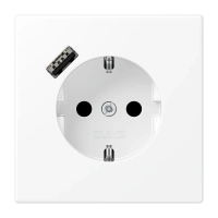 Jung LS 1520-18 A WWM SCHUKO®-розетка 16 A 250 В ~, с зарядным устройством USB 1 x тип A, с дополнительной защитой,, Серия LS, белоснежный матовый