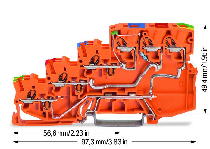 Wago 2000-5457/1102-953 Клемма 4-пр. датчика, 1 мм2, PNP, оранжевая