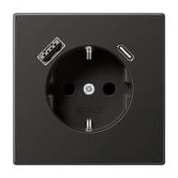 Jung AL1520-15CAAN Розетка 2К+З 16А 250В~, с разъемом  USB Typ AC, Антрацит (металл)