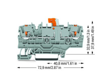 Wago 2202-1971 2-conductor disconnect/test terminal block, with ush-button, with additional jumer osition, orange disconnect link, for DIN-rail 35 x 15 and 35 x 7.5, 2.5 mm², Push-in CAGE CLAMP®, 2,50 mm², gray