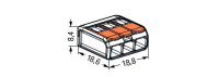 WAGO 221-413 3-проводная клемма, d: 0,2-4,0 мм2, прозр. корпус, оранж. рычаг