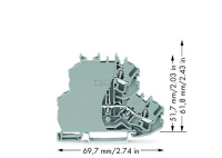 Wago 2002-2201/099-000 2-Уровн. Клемма, 0,25 - 2,5 (4) мм2, серая L / L, с пластиной