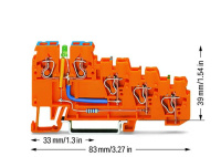 Wago 270-574/281-483 Клемма 4-пр. датчика,  мм2, LED (зелён.), оранжевая