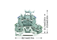 Wago 2002-2247 2-уровневая клемма, 2,5 (4) мм2, PE / N держ. марк., серая