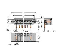 Wago 734-174/108-000 Вилка THT, 1.0 x 1.0 mm solder pin, угловые, Резьбовой фланец, Шаг контактов 3,5 мм, 14-пол., светло-серые