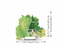 Wago 2000-2207/099-000 2-уровн. клемма, 0,14 - 1 (1,5) мм2, желто-зелёная, PE, с торц. пластиной