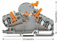 WAGO 282-870 3-пров. клеммник с размыкателем, 0,2 - 6 мм2, 2 тест. штеккера, цвет: Серый
