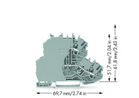 Wago 2000-2201/099-000 2-уровн. клемма, 0,14 - 1 (1,5) мм2, серая L/L, с пластиной