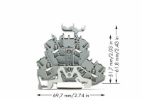 Wago 2002-2257 2-уровневая клемма, 2,5 (4) мм2, PE / L держ. марк., серая