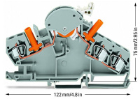WAGO 282-860 3-пров. клеммник с размыкателем, 0,2 - 6 мм2, 2 тест. штеккера, серый разм., цвет: Серый
