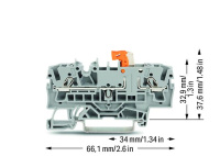 Wago 2002-1671 2-пров. клеммник с размыкателем, 0,25 - 2,5 (4) мм2, серый
