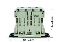 Wago 285-1163 2-conductor through terminal block, 185 mm², suitable for Ex e II alications, lateral marker slots, with fixing flanges, POWER CAGE CLAMP, 185,00 mm², light gray