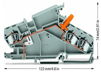 Wago 282-865 3-пров. проходной клеммник, 0,2 - 6 мм2, 1 тестовый штеккер