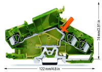 Wago 282-868 3-пров. клеммник с заземлением, 0,2 - 6 мм2, 1 тестовый штеккер