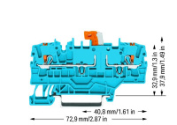 Wago 2202-1974 2-conductor disconnect/test terminal block, with ush-button, with additional jumer osition, orange disconnect link, for DIN-rail 35 x 15 and 35 x 7.5, 2.5 mm², Push-in CAGE CLAMP®, 2,50 mm², blue